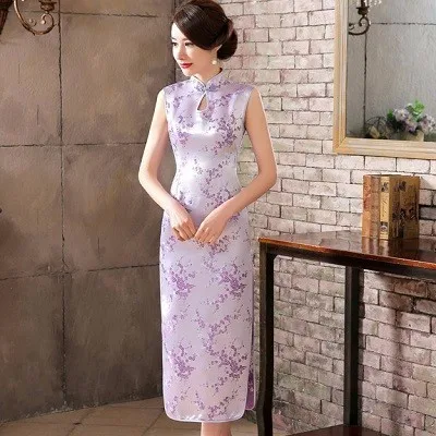 ligth purple SHENG COCO китайское платье Qipao атласное платье Rouge XXXL вечернее Ципао платья без рукавов традиционное винтажное розовое платье Qipao - Цвет: ligth purple