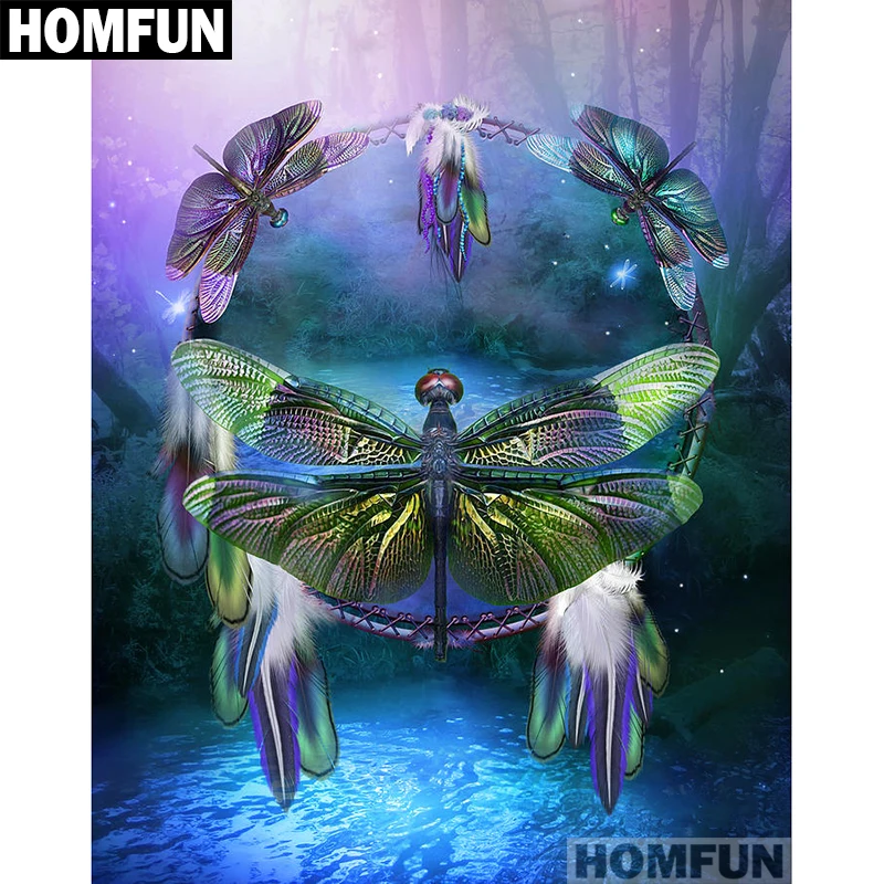 HOMFUN "Стрекоза животных" Сделай сам алмазная живопись 5D камни в форме ромба