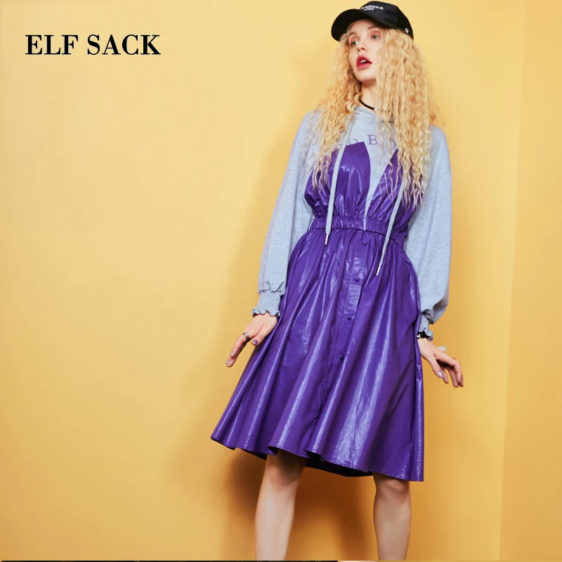 ELFSACK Новое Осеннее женское платье хлопок Повседневное полный А-силуэта женские