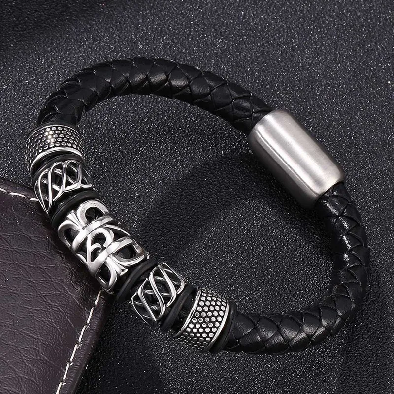 Новый браслет из натуральной кожи титановой нержавеющей стали для мужчин
