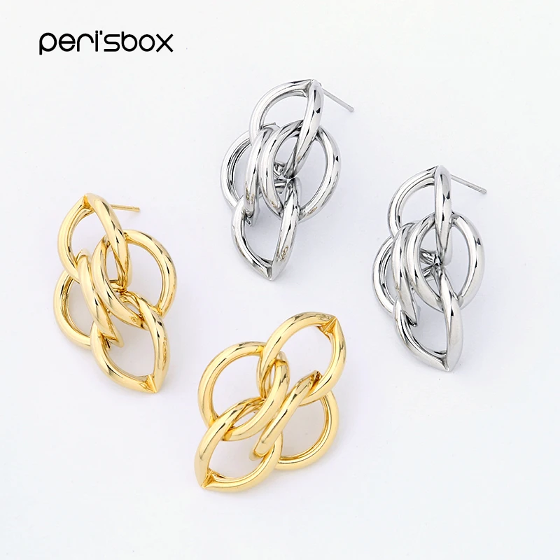 Женские круглые серьги-гвоздики Peri'sBox золотистые/Серебристые геометрические