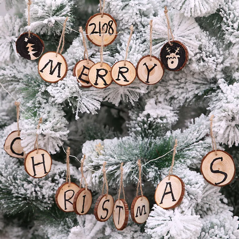 

10pcs Wooden Round Baubles Tags Natale Balls Art Craft Ornaments Navidad 2020 Tree Hanging DIY Christmas Decorations for Home