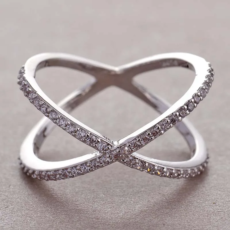 

Fashion X Shape Cross Ring For Women Girls Gift Micro Pave Clear CZ Rhinestone Party Wedding Jewelry L3F300