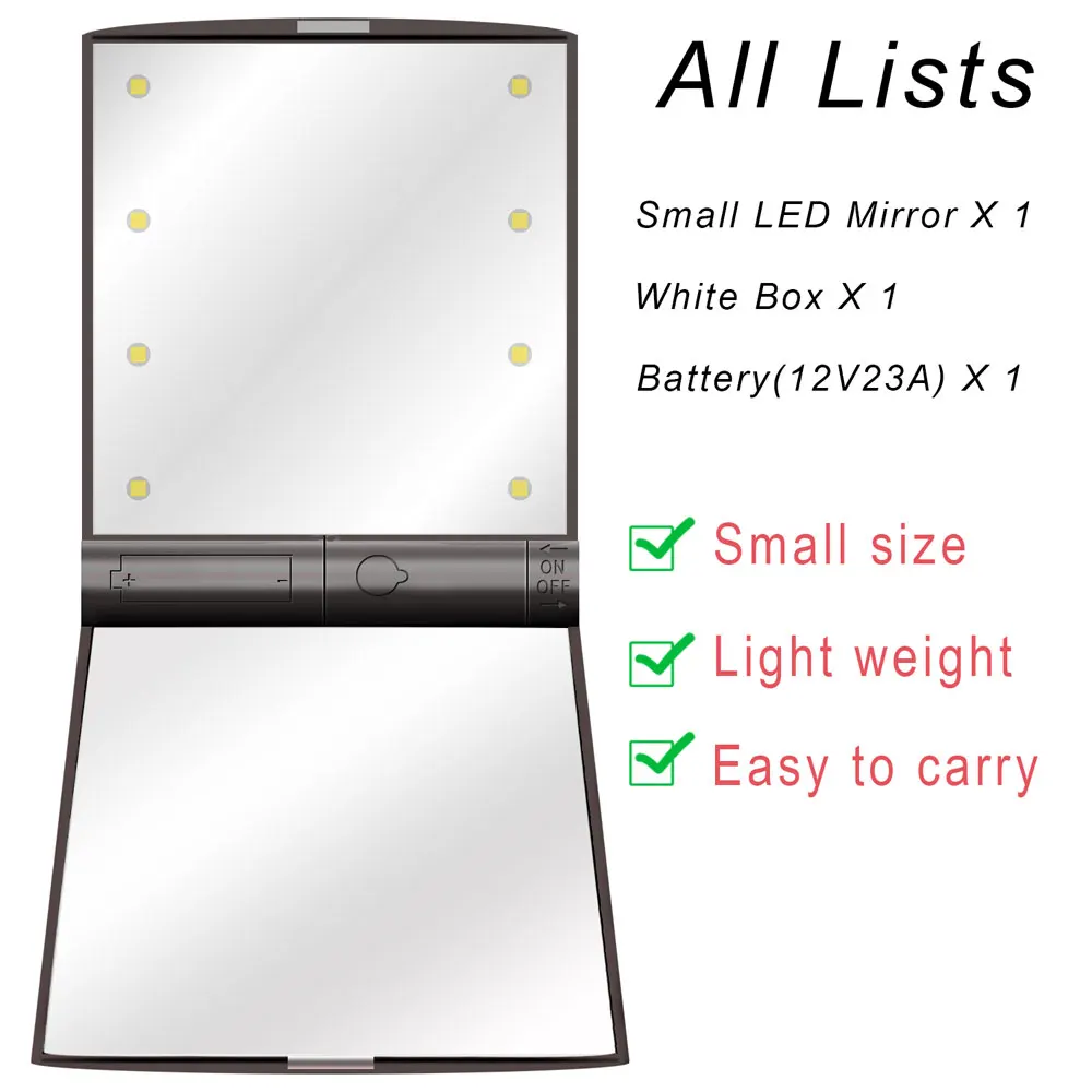 Small Mirror Black 22 светодиодный светильник с сенсорным экраном, зеркальная лампа для макияжа 2X, 3X, 10X, лупа, USB или батареи, карманная ручная косметичка, мини стекло с коробкой Zeasky - Цвет: Small Mirror Black