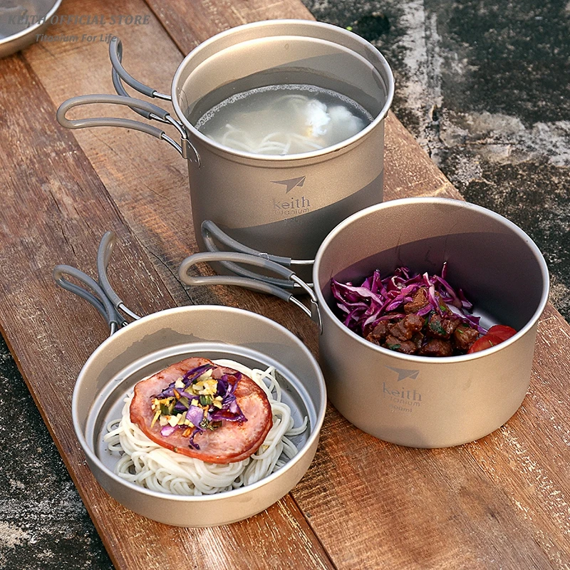 Кейт Титан pots Сковородки Чаши со складной ручкой Кук Кемпинг Пеший Туризм Пикник Кухонная посуда Посуда титановая посуда для туризма походная посуда туризм и походы
