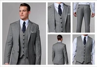 top salefashion design two buttons side slit light gray notch lapel groom tuxedos groomsmen men wedding suits prom clothing