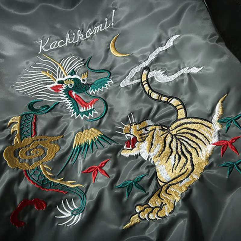 Vantanic бренд Курточка бомбер пальто Для мужчин Костюмы Дракон и тигр Emberoidery улица