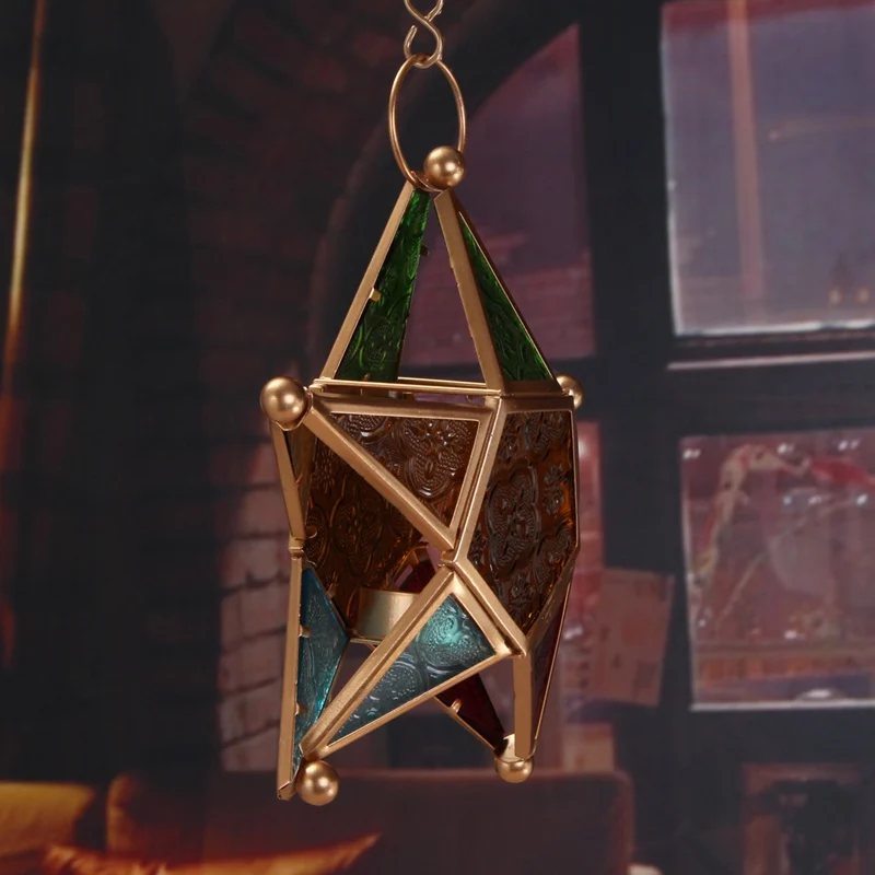 Разноцветный стеклянный подсвечник в виде звезды для чая подвесной светильник