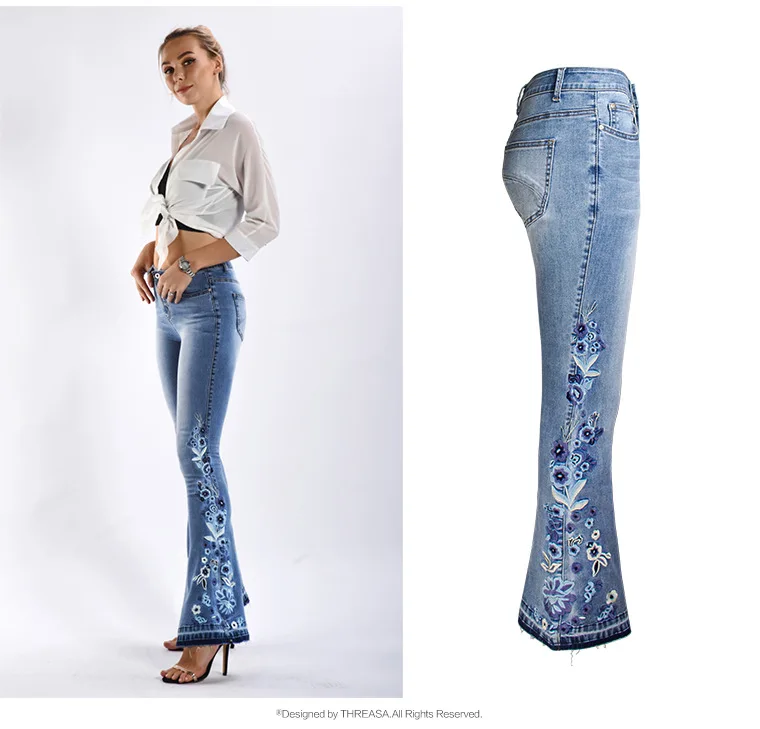 Женские джинсы с вышивкой винтажные в стиле бойфренд узкие высокой талией для
