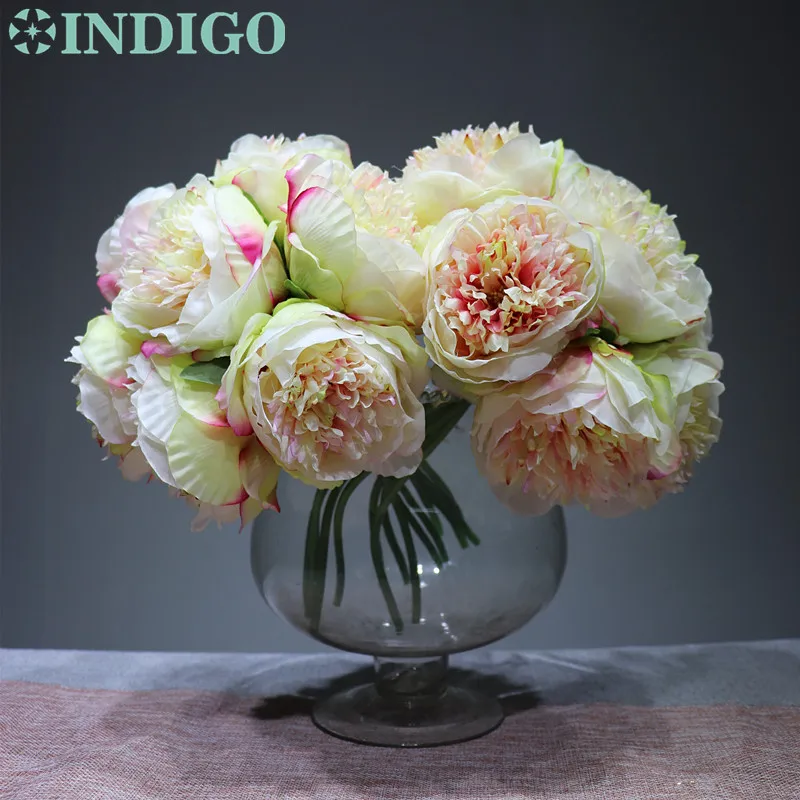 

INDIGO- (50 Bundle=250pcs) Chinese Herbaceous Peony Bouquet Decorative Silk Flower Faux Wedding Flower Party Free Shipping