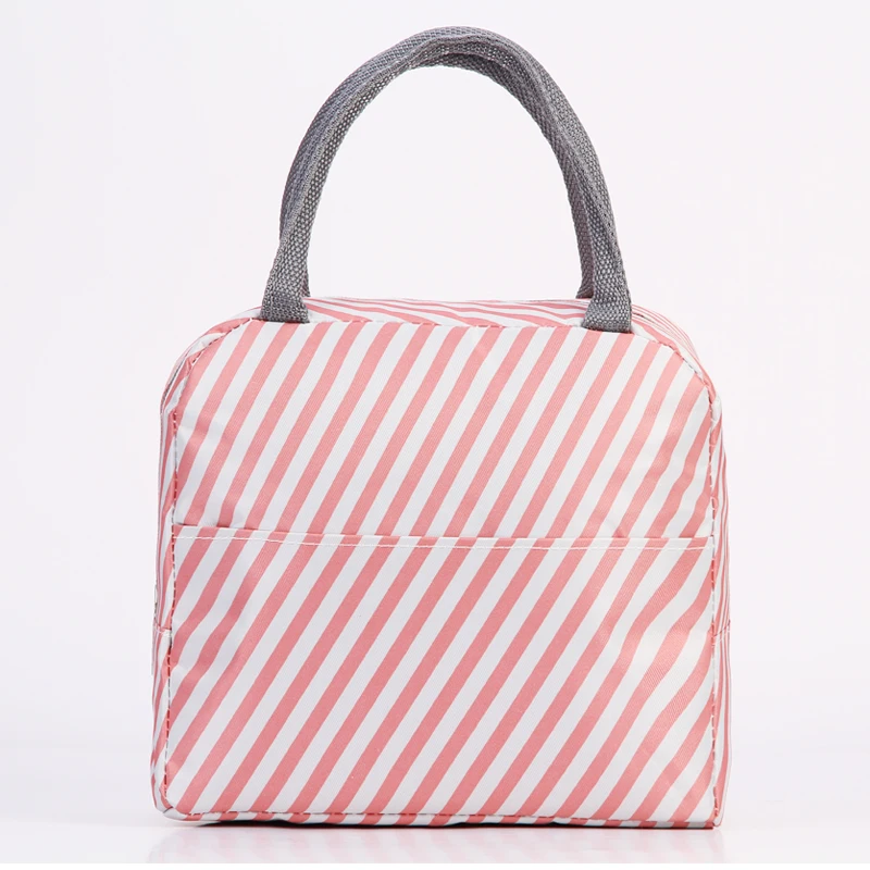 Pink Stripe Термоизолированная оксфордская переносная сумка-ланч из алюминиевой фольги с фламинго для мужчин и женщин, сумка для пикника и ланча с карманом, Термосумка для ланча 388 - Цвет: Pink Stripe