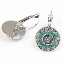 2019 charm mandala art picture earrings henna crystal earring yoga om symbol zen buddhism glass earring for women jewellery gift