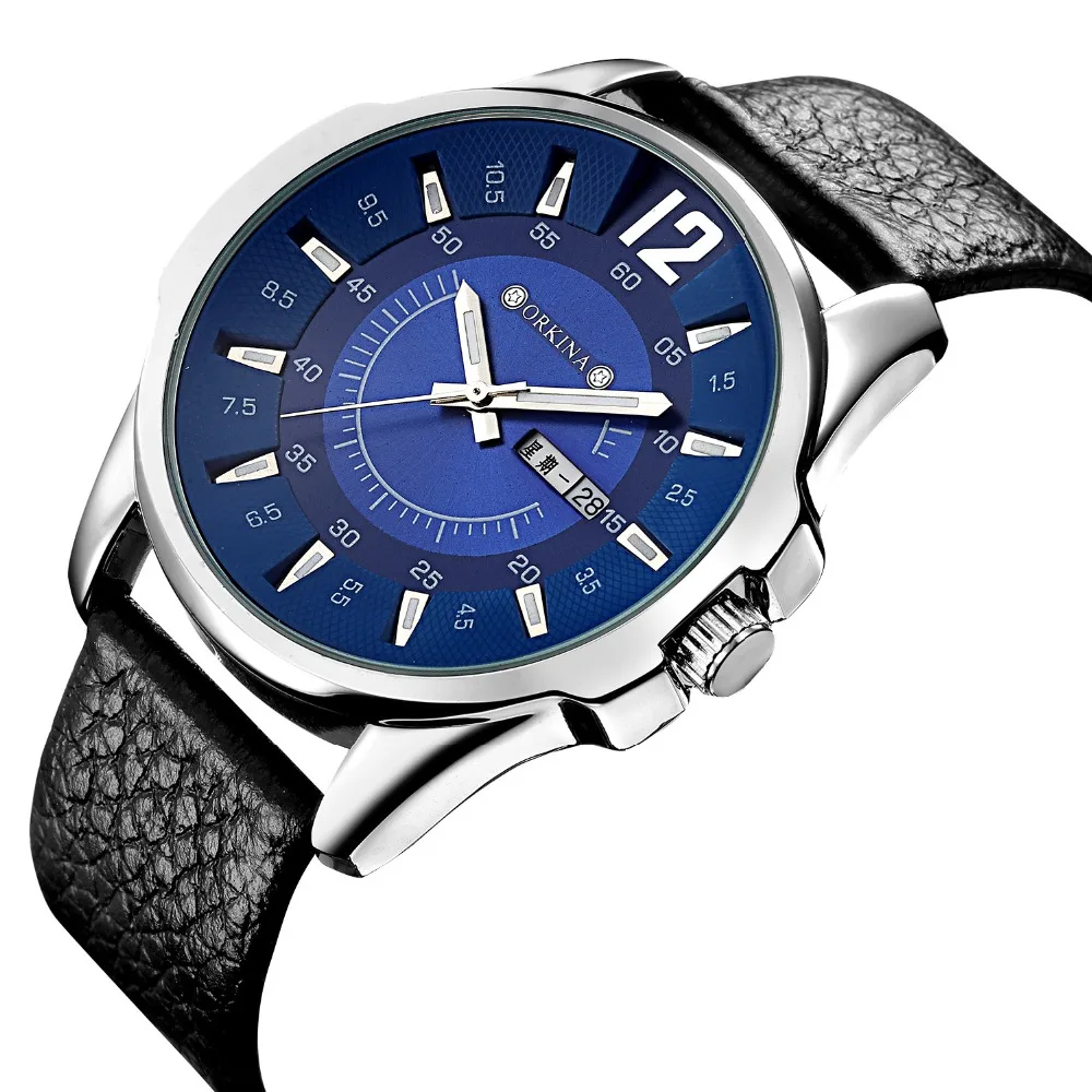 Роскошные мужские часы от известных дизайнеров с синим циферблатом датой и 3ATM