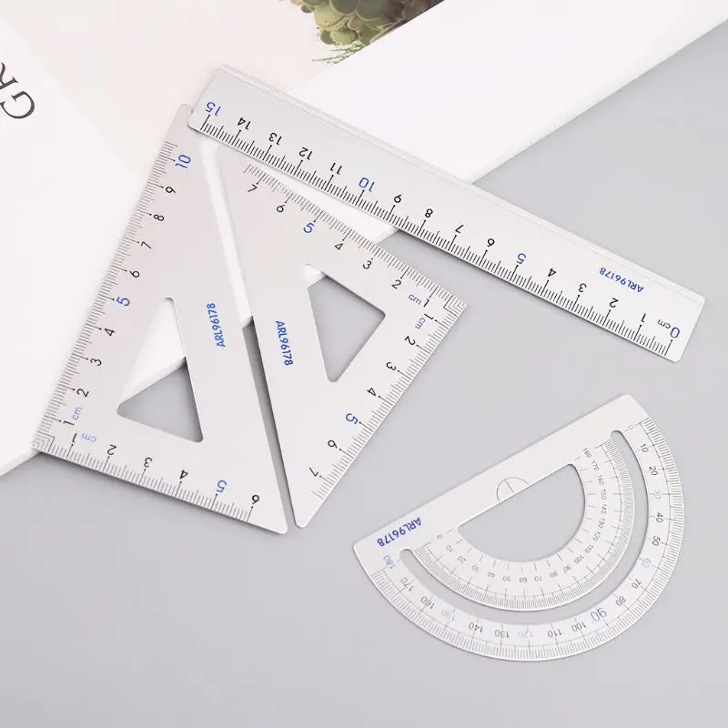 

4Pcs Drawing School Supplies Set Square Triangle Ruler Aluminum Alloy Protractor