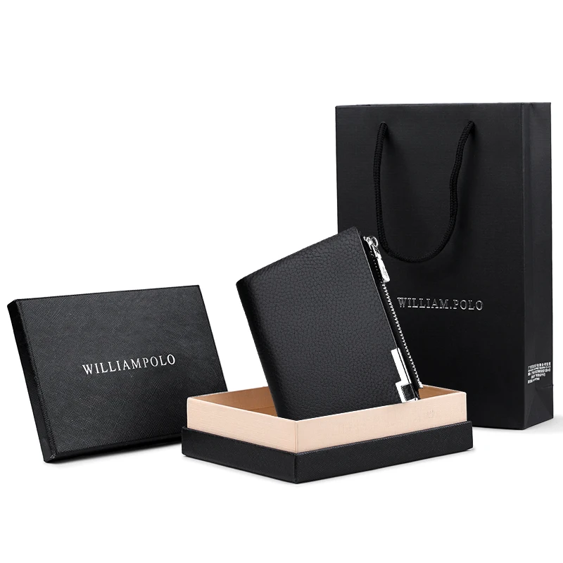 Мужские кошельки WILLIAMPOLO бумажник из натуральной кожи на молнии с кармашком для