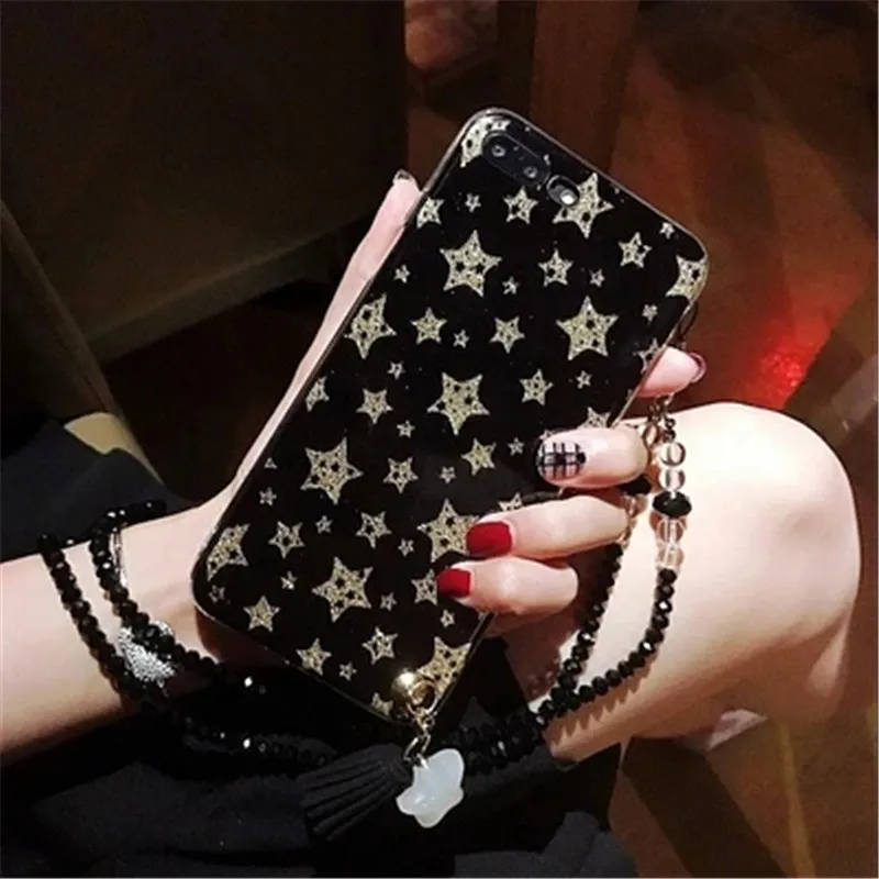 XSMYiss Case For iPhone 11 Pro MAX XS XR X 6 6S 7 8 Plus Surface Smooth Pentagram Glitter Glossy Tassel pendant Phone |