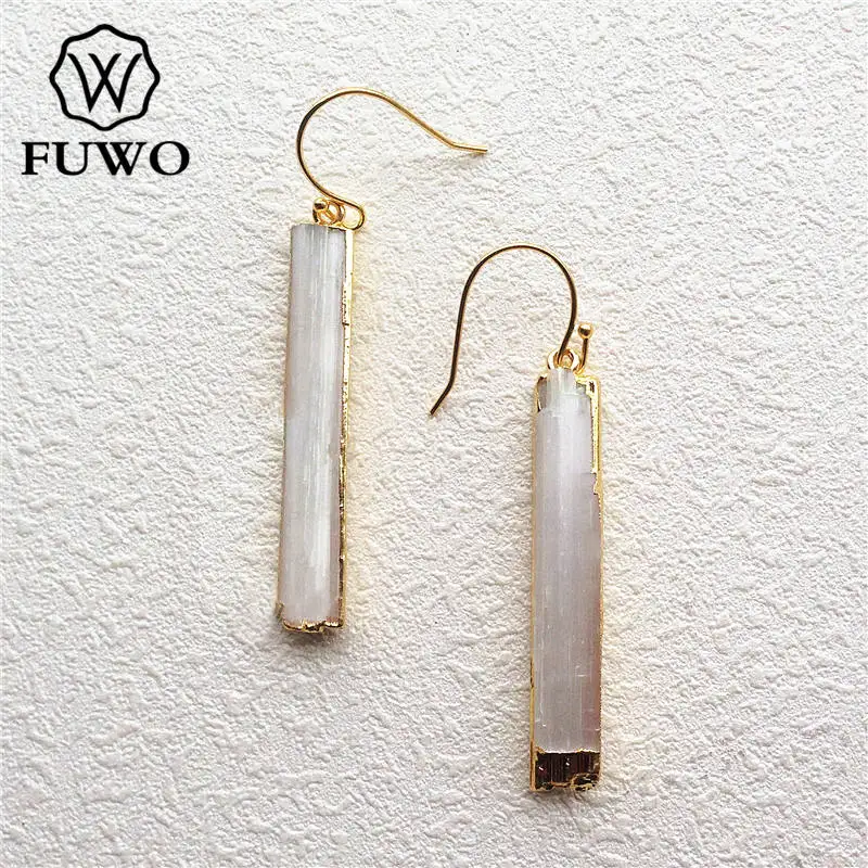 Серьги с натуральным селенитом FUWO хрустальное лезвие Гальваническим Золотом 24 К