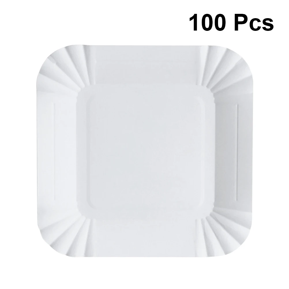 

100pcs Plates Storage Practical Safe Square Paper Plates Disposable Plates for Fruits Dessert Cake Snacks