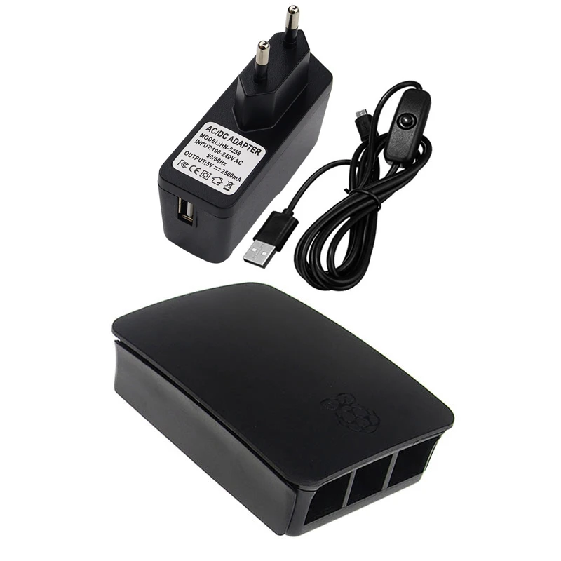 Для Raspberry Pi 3 Model B + чехол переключатель ВКЛ./ВЫКЛ. Кабель Micro Usb теплоотвод 5 В 2.5a