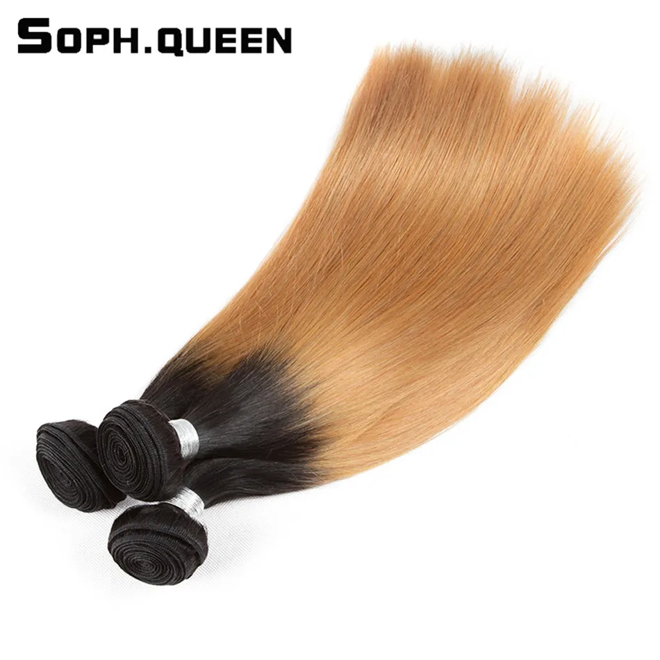 Soph queen Hair предварительно Цветные T1B/27 человеческие волосы блонд пучки бразильские волосы remy прямые волнистые пучки