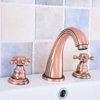 antique red copper brass deck mounted widespread bathroom basin faucet sink 3 holes mixer tap dual cross handles levers arg079