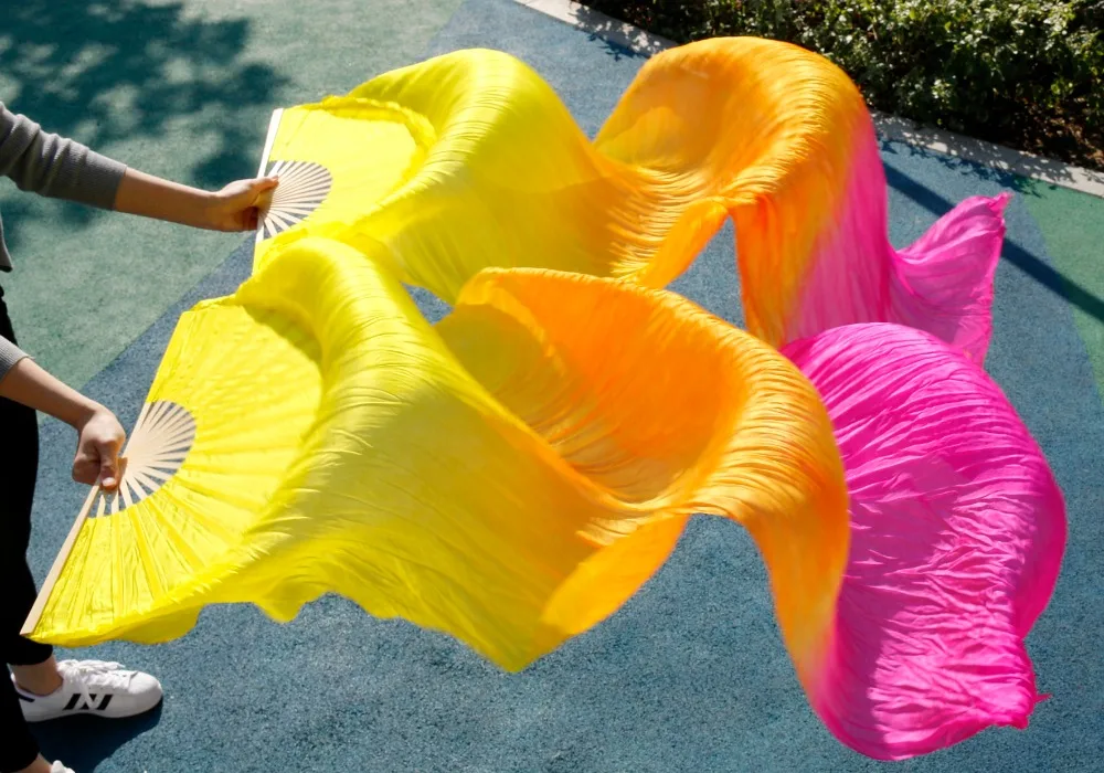 Веер вуаль из натурального шелка для танца живота 2018 см длиной 180 см|fan veil|silk fan