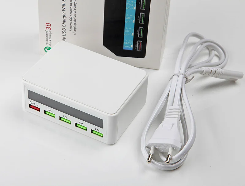 Мульти USB зарядное устройство 50 Вт 5 портов быстрое с QC 3 0 Быстрая зарядка LCD умная