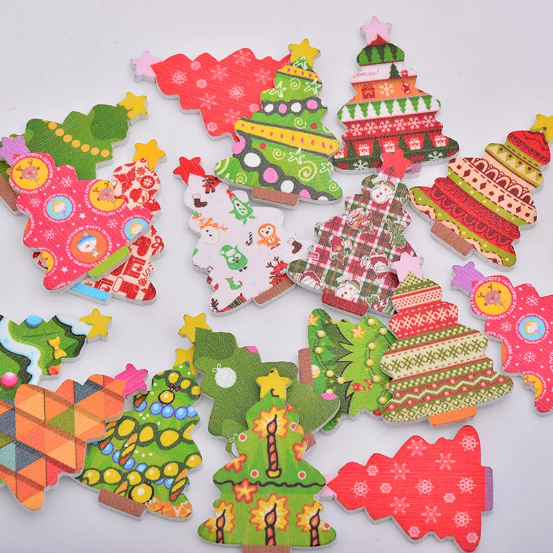 JUNAO 20pcs 25*35mm Random Mix Color Christmas Tree Wood Buttons Children New Year's Button Big DIY Scrapbooking Crafts | Дом и сад
