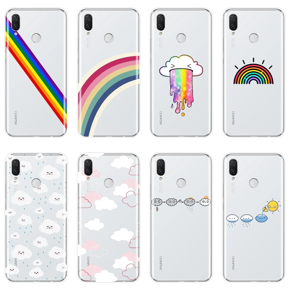 Задняя крышка для Huawei Nova 2i 3 3I 3E 2 Lite Plus Kawaii Cloud Rainbow мягкий силиконовый чехол