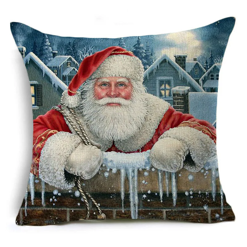Monily Рождественская хлопковая льняная наволочка Санта Клаус Олень Снеговик чехлы