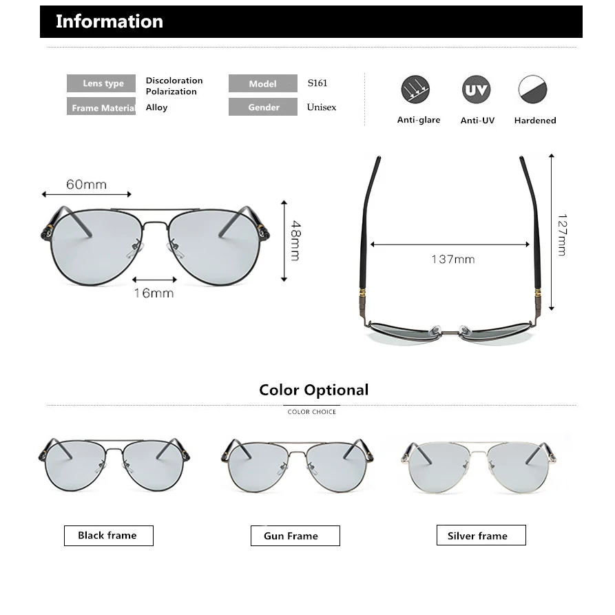 Inntelligent Photochromic Sunglasses Men Polarized Goggles Male Discoloration Driving Pilot Sun glasses For Driver UV400 S164 | Аксессуары