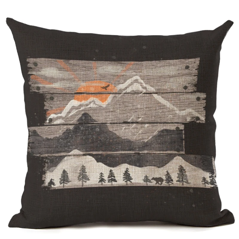 Чехол для подушки в стиле ретро с изображением снежных гор подушка