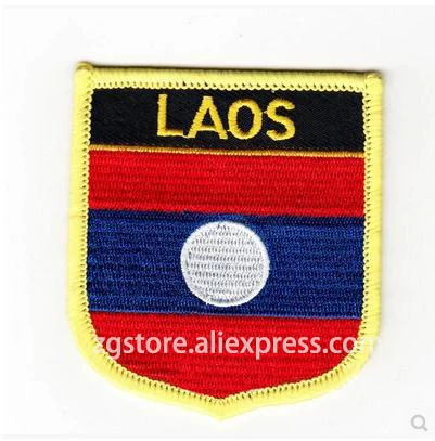 

Hot Sale ! Embroidery Patches National flag Emblem Patches Laos Flag Iron on 7X6CM NGQ1100