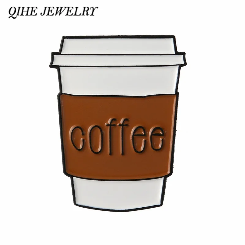 

QIHE JEWELRY Coffee pins To go coffee travel mug Brooches Badges Lapel pins Gifts for coffee lover Men Women