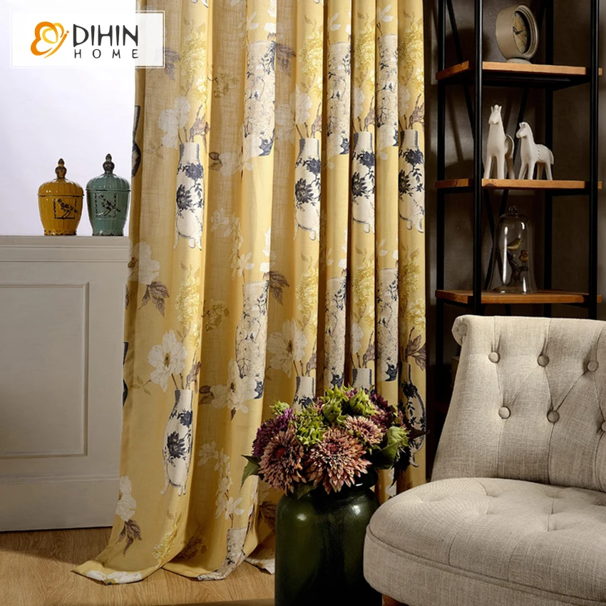 

DIHIN 1 PC Garden Curtain Floral Window Curtains For Living Room/ Bedroom Blackout Curtains 2 Colors Home Decor