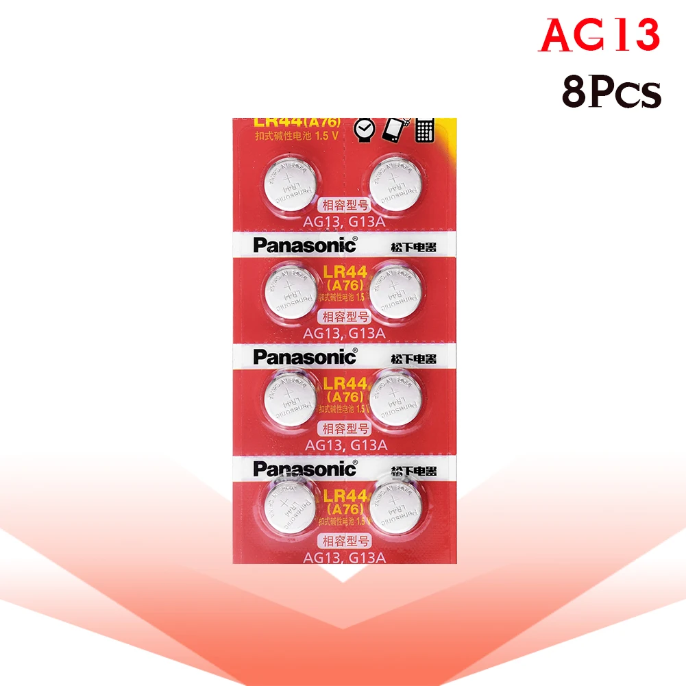 Panasonic 8 шт 1 5 V кнопочный аккумулятор A76 AG13 G13A LR44 LR1154 357A SR44 100% оригинал lr44 литиевые