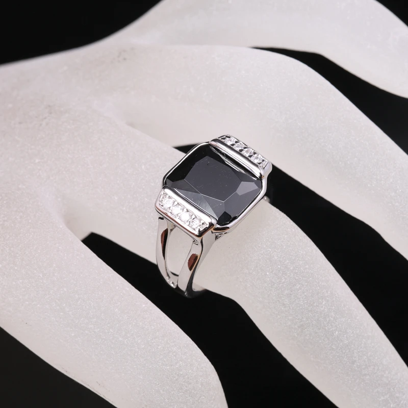 Красивый черный оникс белого серебра 925 пробы модные вечерние украшения Кольца