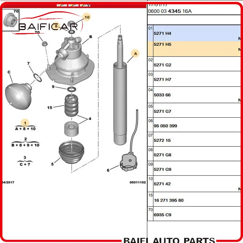 Новый оригинальный гидравлический амортизатор Baificar передний 5271.H4 5271.H5 для Citroen C5