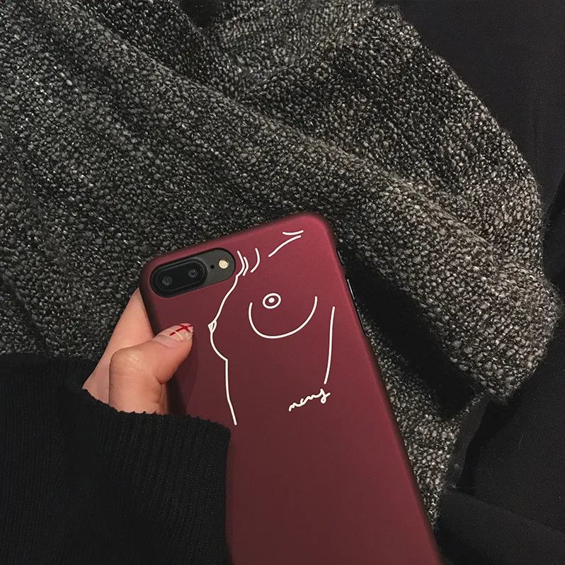 fashion black\wine red Half pack Phone Cases for IPhone 6 6s 7 8 plus X XS Interest funny Sexy line Frosted Cover pc hard Fundas |