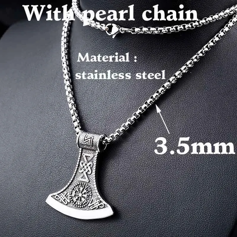 pearl chain style Байер 316L из нержавеющей стали амулет кулон ожерелье подвеска в виде топора в стиле легендарных викингов кулон с рунами vikingnorth ювелирные изделия-талисманы - Окраска металла: pearl chain style