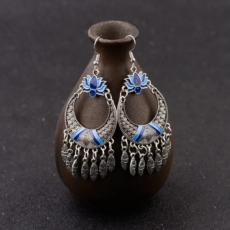 Amader Egypt винтажный красочный Лотос Jhumka бусы серьги с кисточками для женщин Ретро турецкое цыганское племя индийские ювелирные изделия HXE069