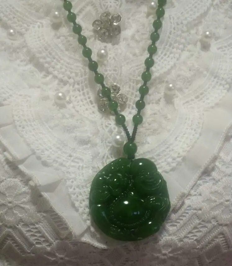 Новинка 2020 подвеска в виде зеленых яд 3D ручной работы с резным смехом Maitreya Buddha