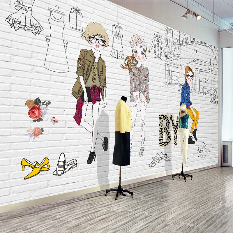 

Custom Photo Wallpaper Hand Painted Cartoon Clothing Shop Poster Mural Background Wall Decoration Painting Non-woven Wallpaper