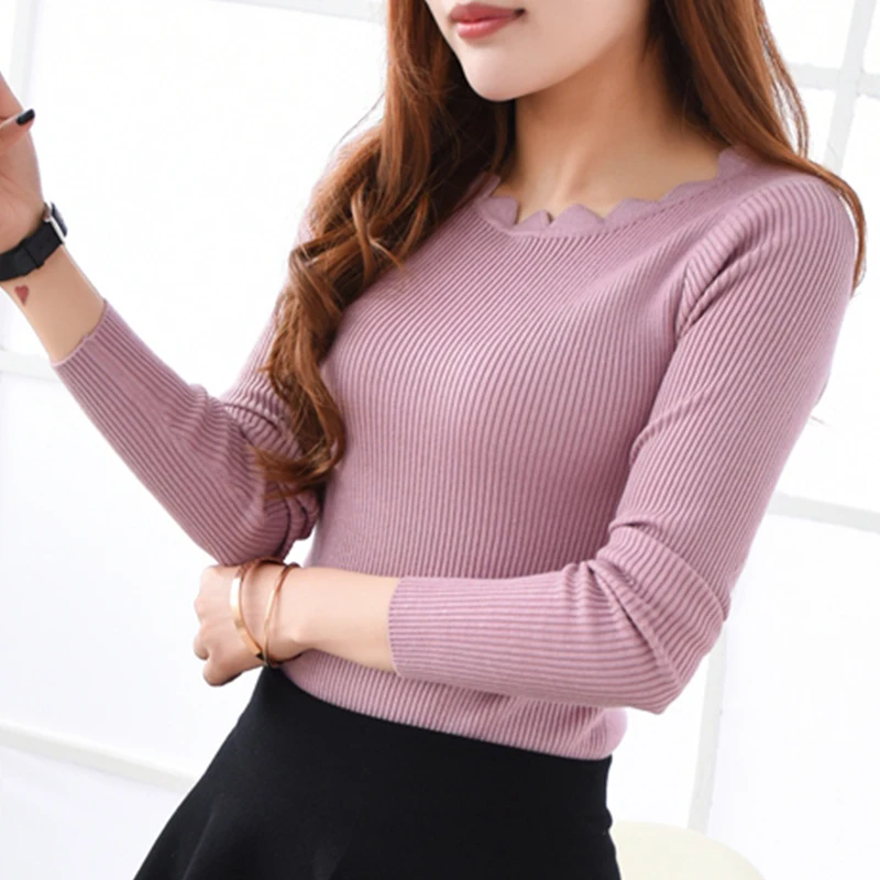 Korean Winter Autumn Sweaters for Women Long Sleeve Knitwear Solid Slim Sueter Mujer Pull femme Chandail | Женская одежда