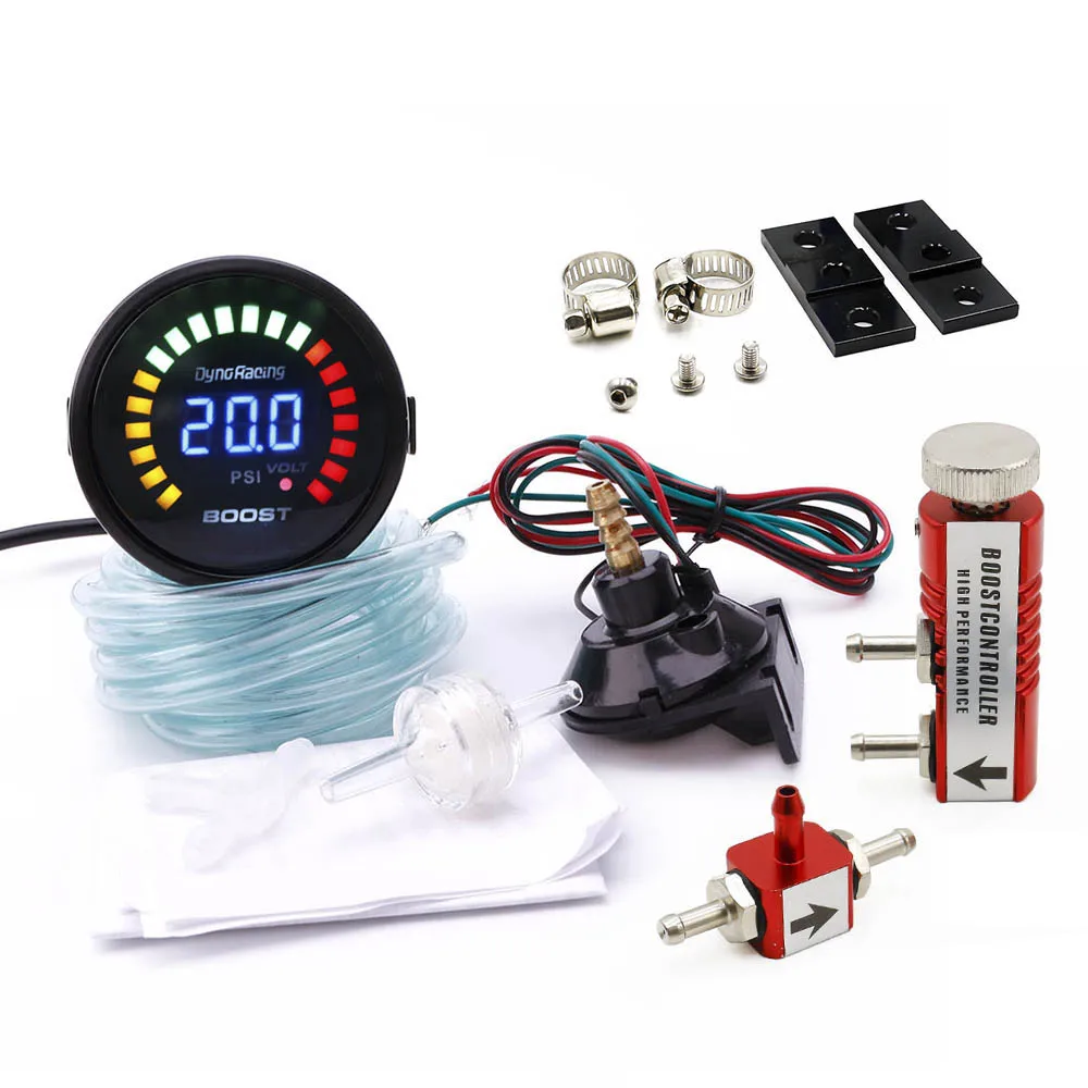 Red controller Dynoracing " 52 мм Автомобильный цифровой 20 светодиодный Turbo Boost Gauge-15-45PSI+ Регулируемый контроллер Turbo Boost Kit 1-30 PSI в салоне - Цвет: Red controller