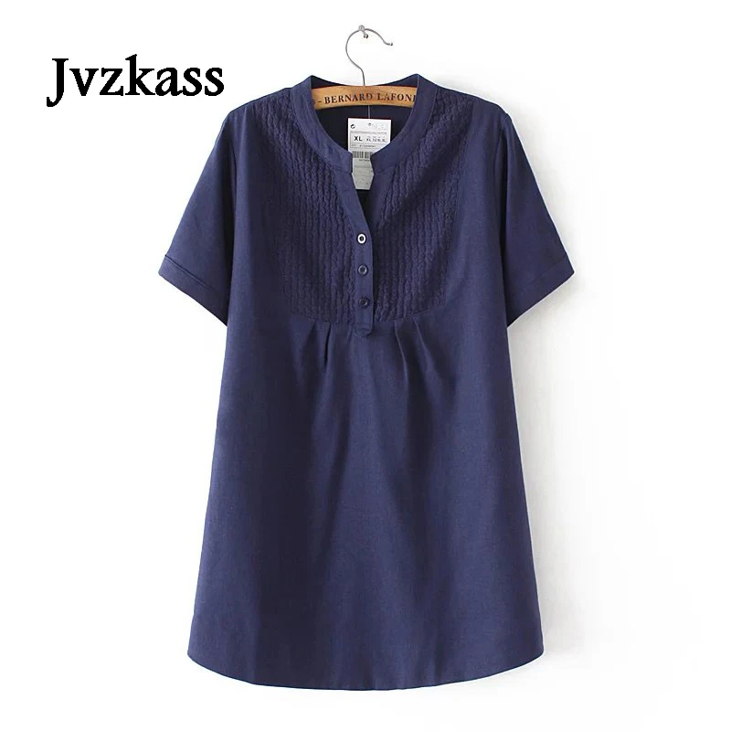 

Jvzkass 2018 new summer women's new coat plus size loose cotton and linen embroidery in the long short-sleeved shirt Z138
