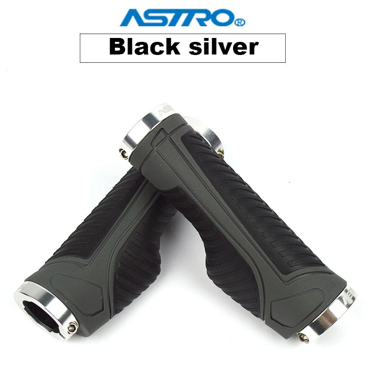 Black silver ASTRO MTB руль для велосипеда, рукоятки, замок, сплав, резина, противоскользящий, эргономичный дизайн, рукоятка для велосипеда, 22,2 мм, 130 мм, детали для велосипеда - Цвет: Black silver
