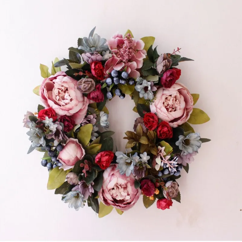 

DIY handwork simulation peony wreath 35cm wall hanging decoration candlestick simulation flowers Free Shipping