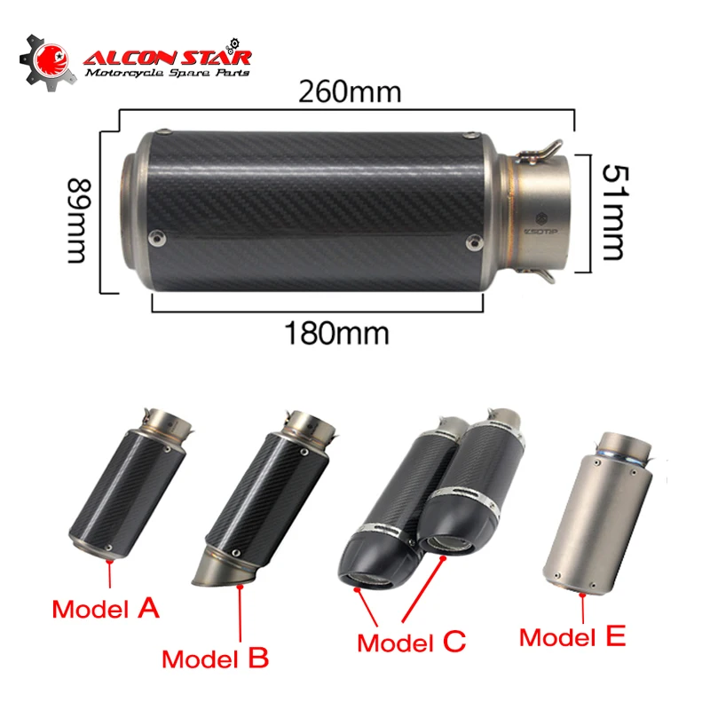 

Alconstar- 51mm Carbon Fiber Motorcycle Motocross Exhaust Muffler Off Road Dit Pit Pike XMAX CRF MT09 CBR600RR GSXR600 NINJA CBR