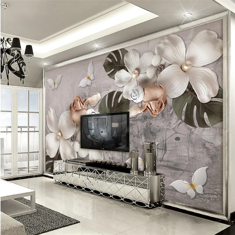 beibehang Custom 3d wallpaper three-dimensional relief white four pearl flower wall paper background home decoration | Обустройство